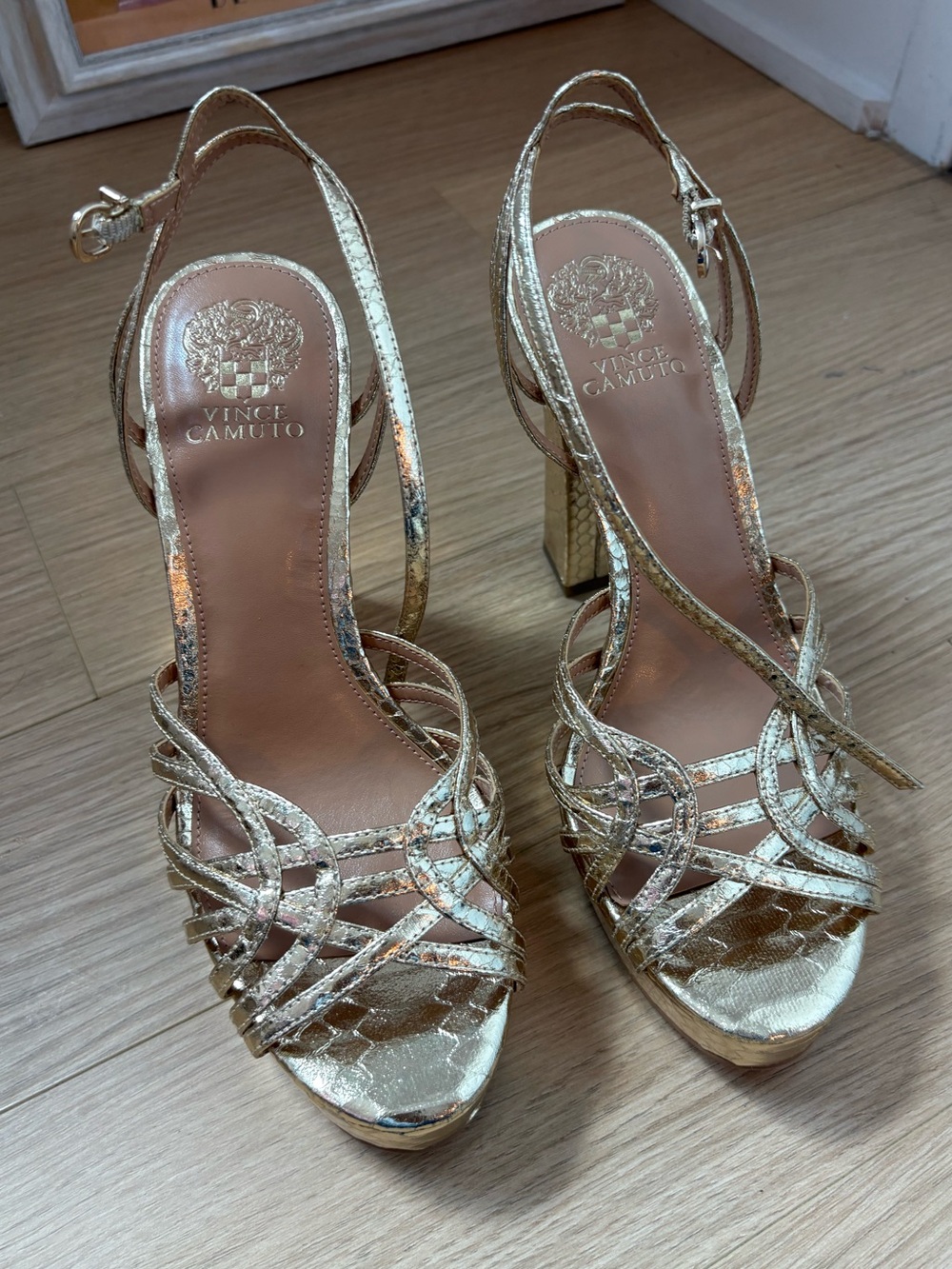 Gold Metallic Strappy Platform Heels - Picture 3 of 5